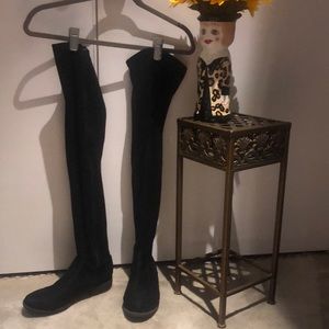 Bamboo over the knee black suede boots. Full zipper 1” heel. Size 8 /38.